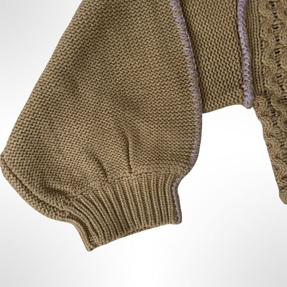 New Callahan Knitwear Cropped Cameron  Tan & Purple Turtleneck Sweater- Medium - Picture 8 of 16